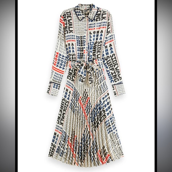 Scotch & Soda Dresses & Skirts - Scotch & Soda Text Print Pleated Dress